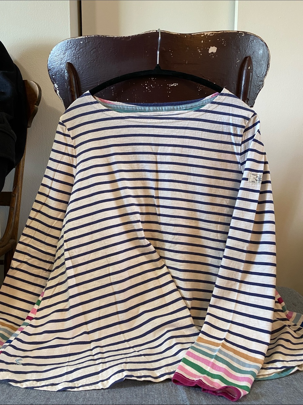 Joules Navy Breton Striped Long Sleeve Tee with Multicolor Cuff Stripes